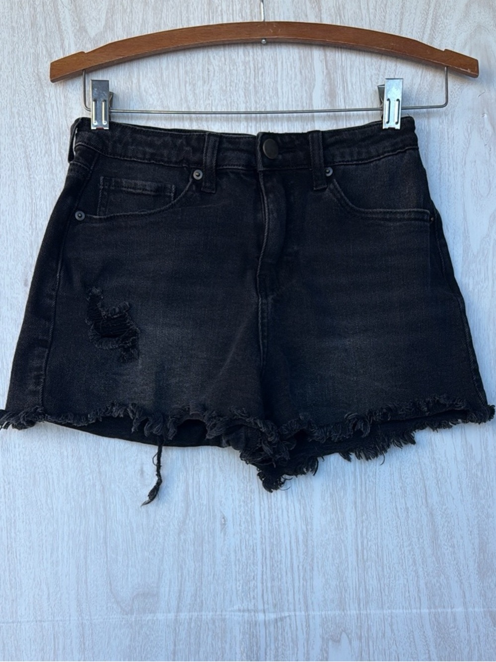 Abound Black Distressed Frayed Hem Denim Shorts